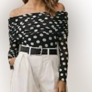 AFRM Black and White Polka Dot Off-Shoulder Bodysuit - Size S - NWT